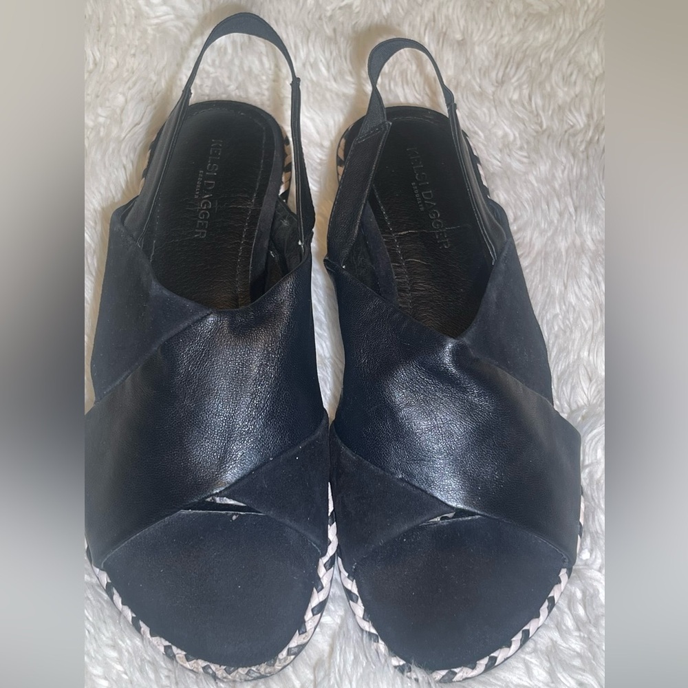 Kelsi dagger saline women’s black leather sandals size 9